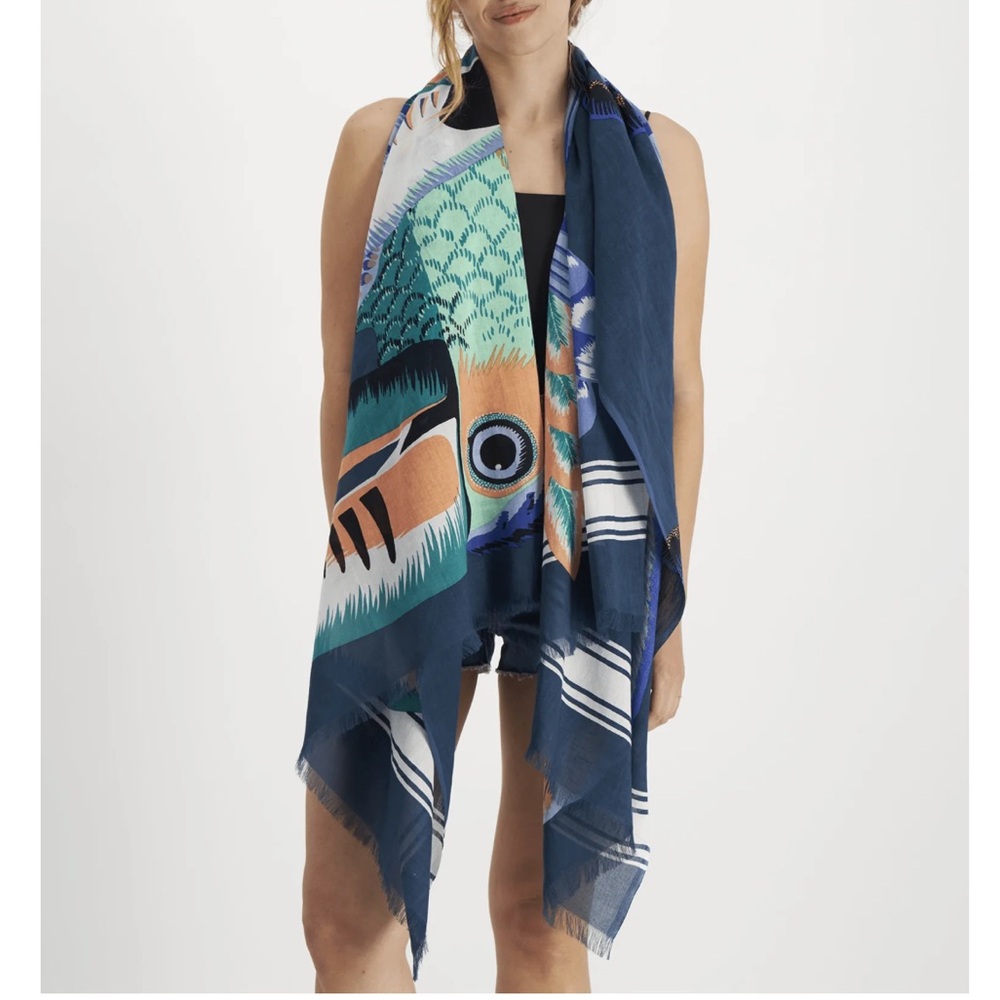 NWT Inoui Editions Cotton Toucan Scarf/Pareo in Emerald - Picture 4 of 7